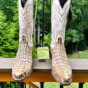 [SOLD] NEW Lucchese 1883 Stone Color Sueded Caiman Belly Boots in Men's Size 10D